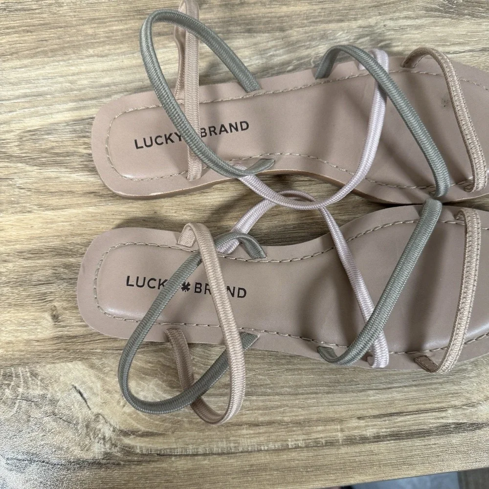Lucky Brand Women's Size 7.5 Bezel Flat Sandal Multicolor Pastel Elastic Strap‎